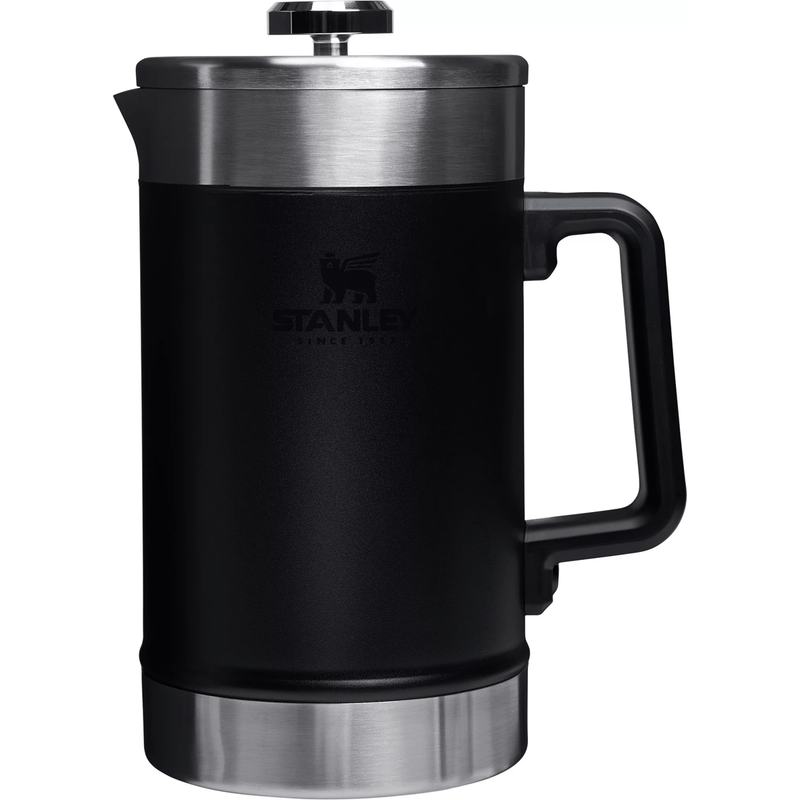 Load image into Gallery viewer, Stanley black coffee press with stainless steel accents and a black handle, shown on a white background.