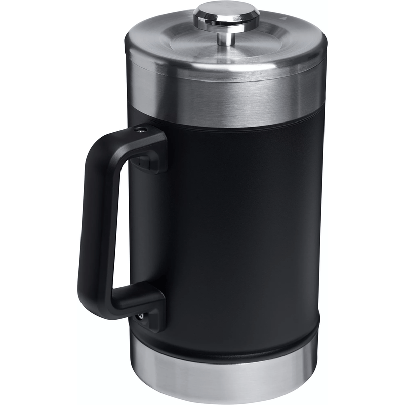 Load image into Gallery viewer, Black insulated mug with silver lid and handle on a white background