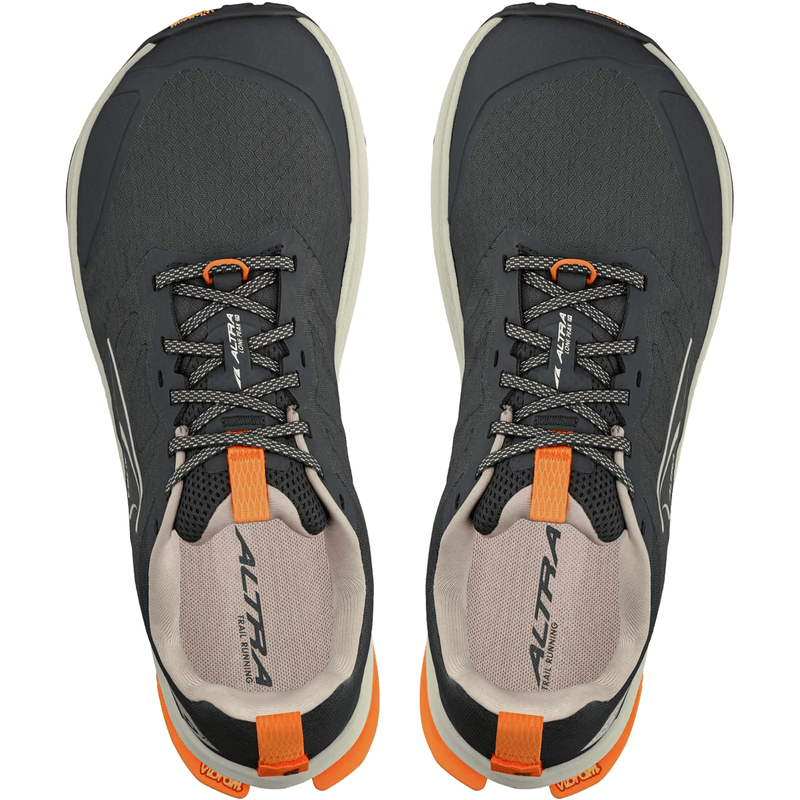 Load image into Gallery viewer, Pair of gray and orange running shoes with 'Altra' branding on a white background