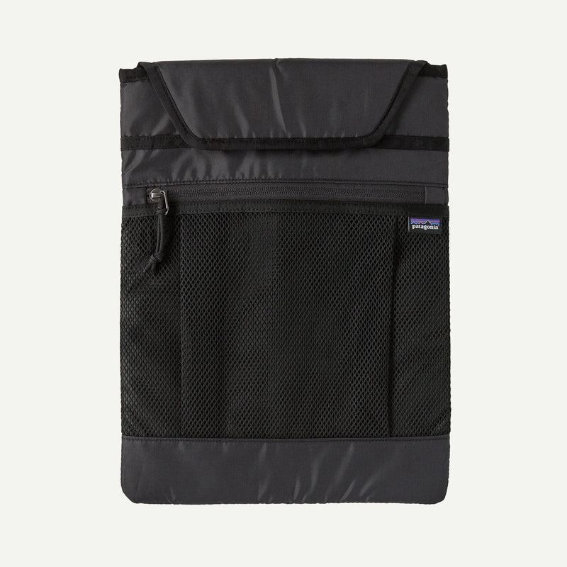 Load image into Gallery viewer, Black mesh pouch with a zipper compartment on a white background
