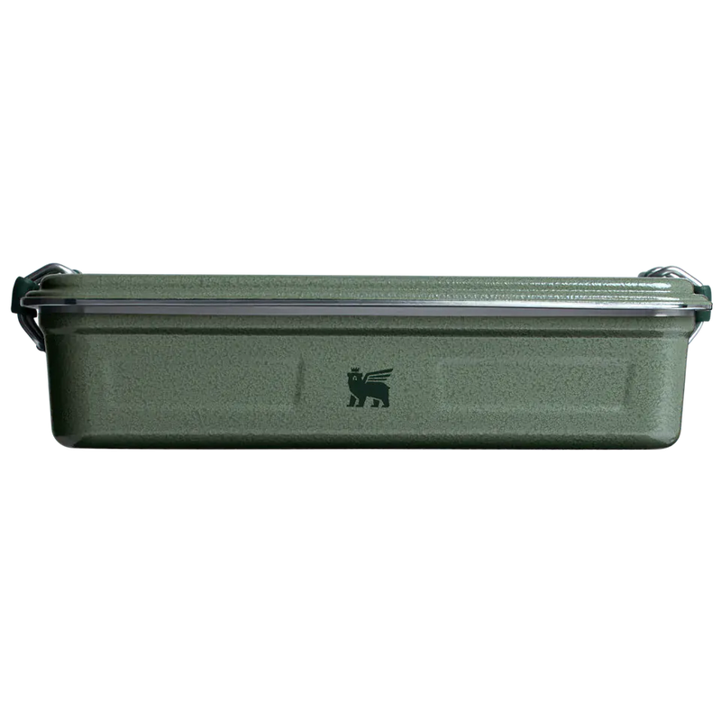 Load image into Gallery viewer, An olive green rectangular hard case with a clear lid and a black winged lion logo on the front, set against a plain white background.
