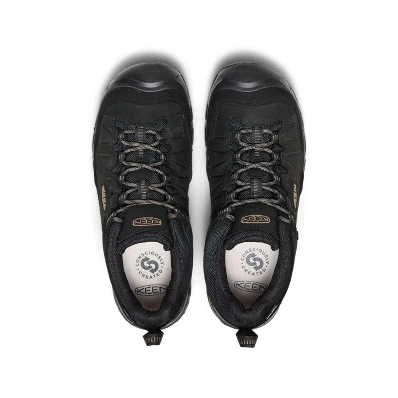 Load image into Gallery viewer, Pair of black KEEN hiking shoes on a white background

